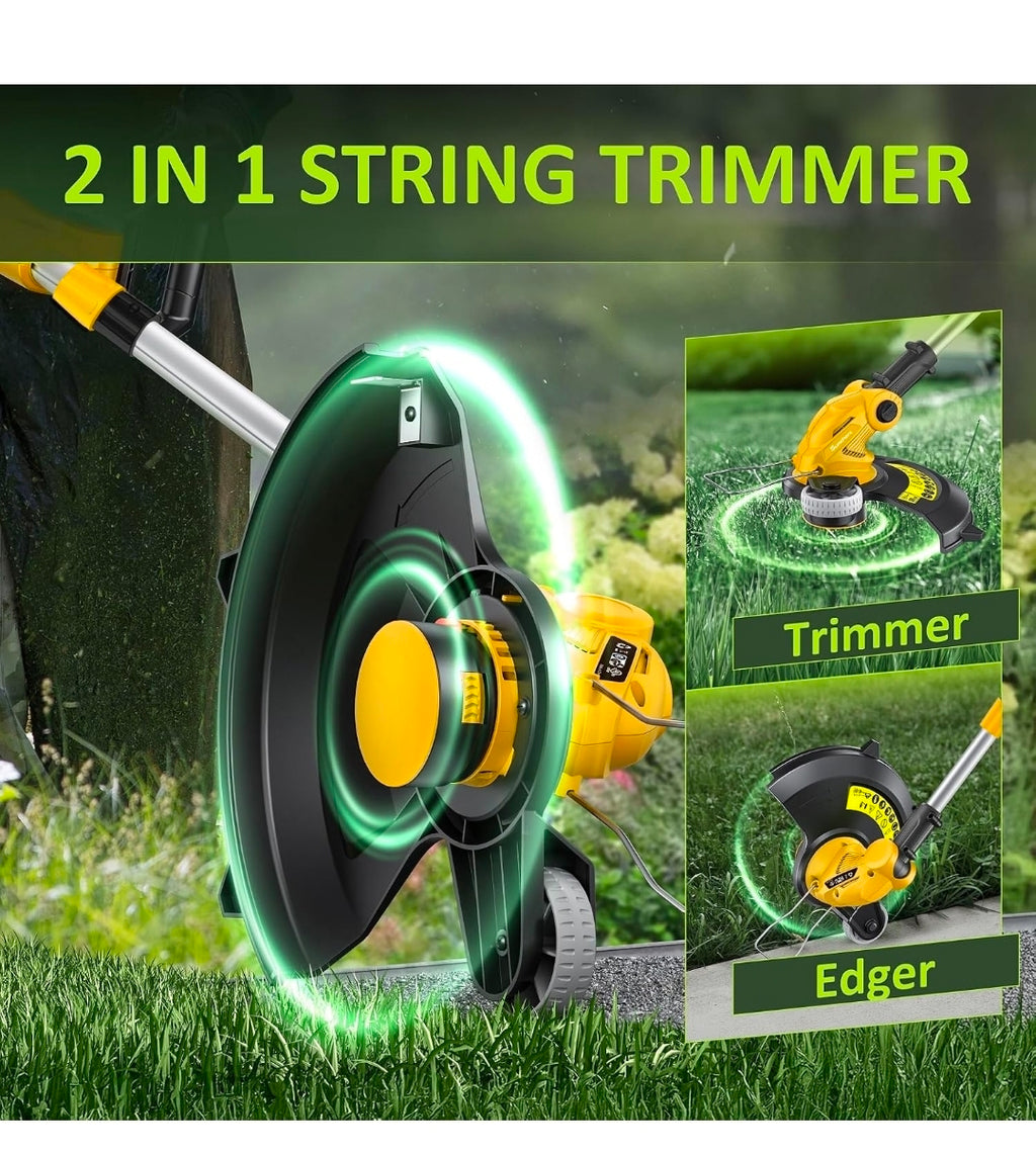 20V Electric Cordless String Trimmer, 2X 2.0Ah Battery Powered Lawn Trimmer