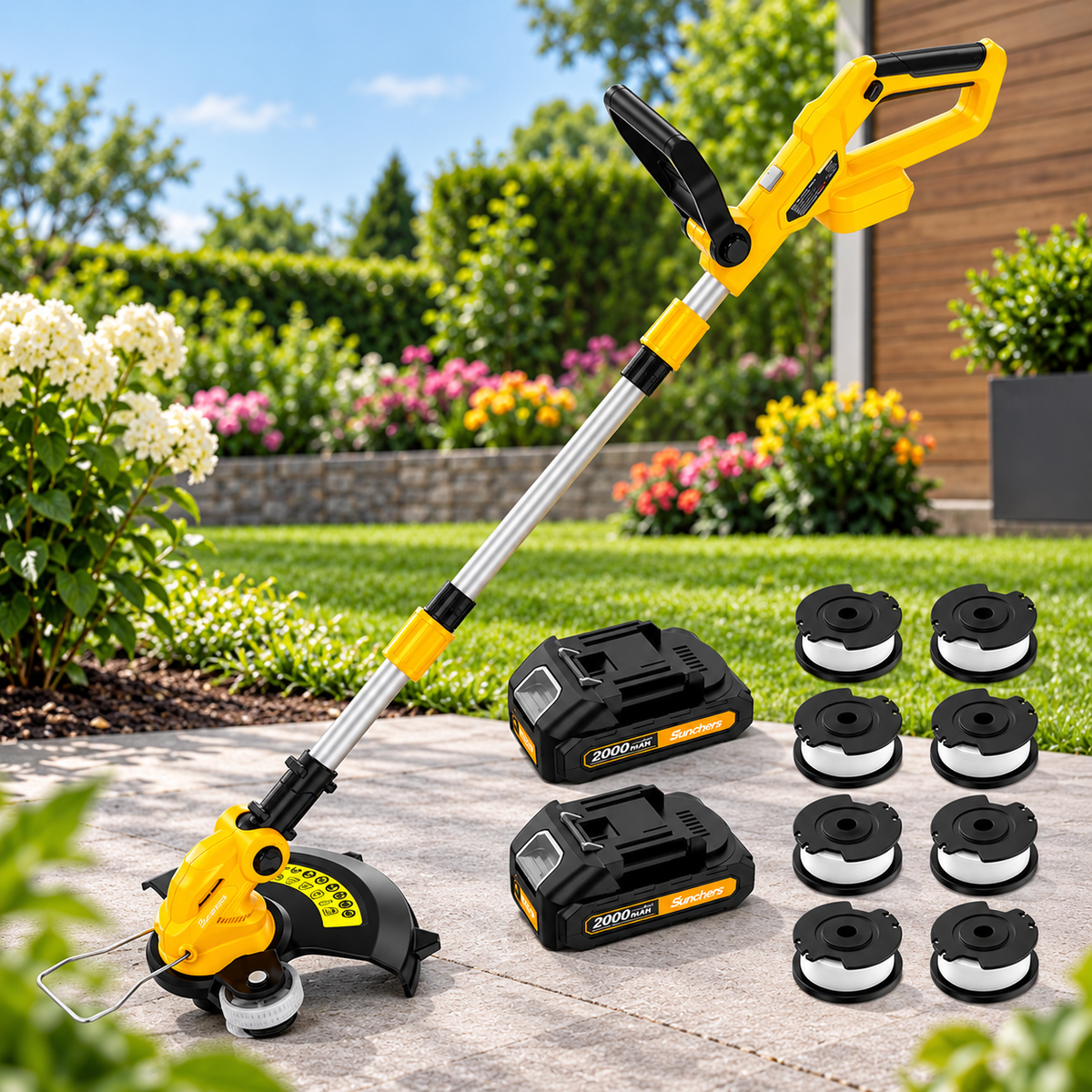20V Electric Cordless String Trimmer, 2X 2.0Ah Battery Powered Lawn Trimmer