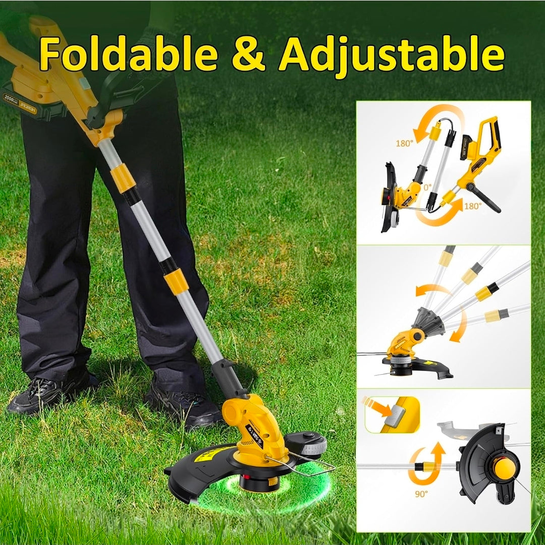 20V Electric Cordless String Trimmer, 2X 2.0Ah Battery Powered Lawn Trimmer